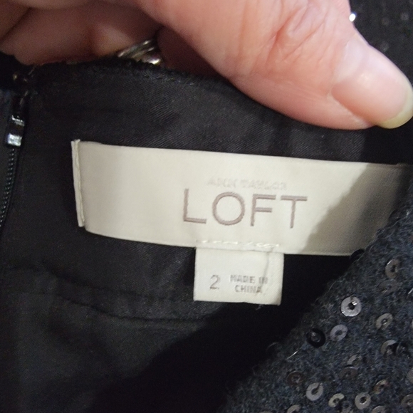 LOFT Black Sequin Striped Skirt Size 2 Holiday Evening Party Sparkle - Picture 8 of 14